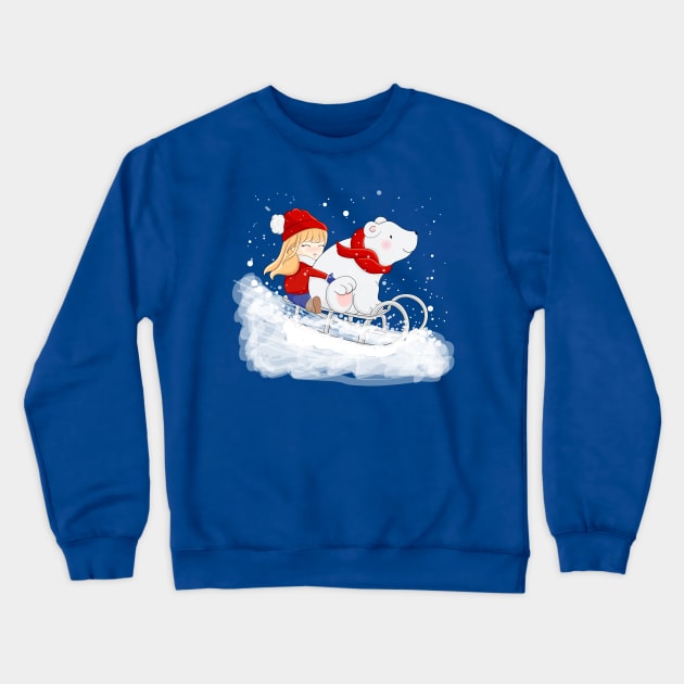 girl with polar bear sledge ski Crewneck Sweatshirt by cw7info